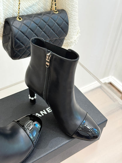 Chanel Classic Color-Block Pearl Heel Ankle Boots