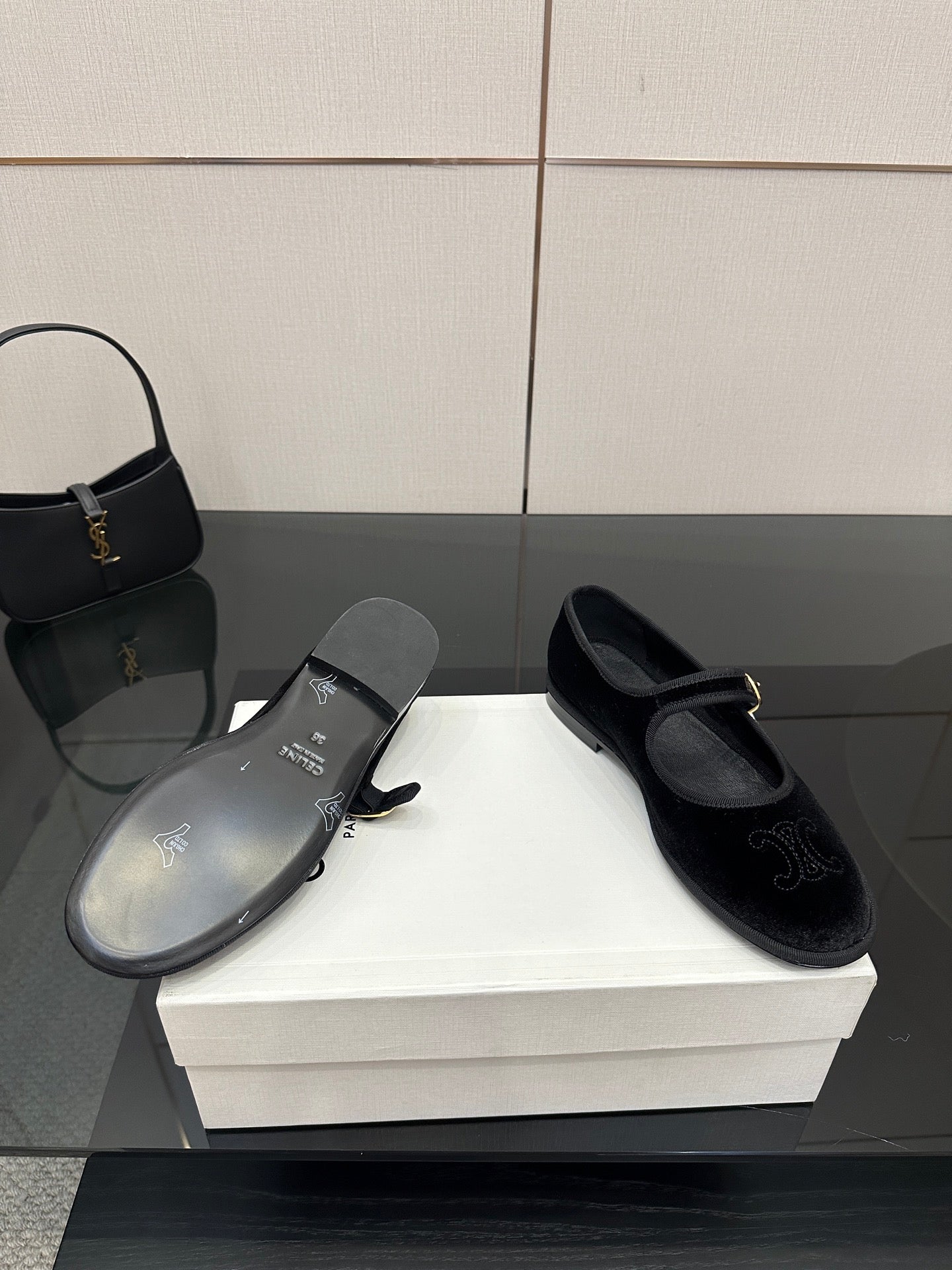 Celine Velvet Mary Jane Flats – 25 Collection