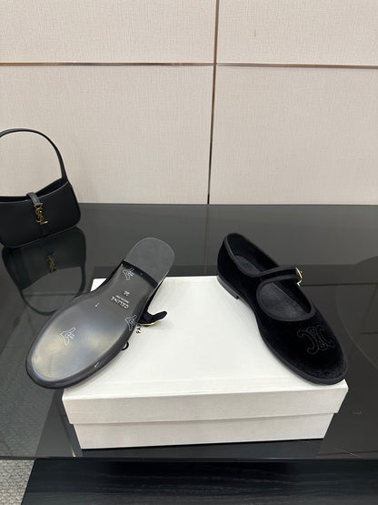 Celine Velvet Mary Jane Flats – 25 Collection