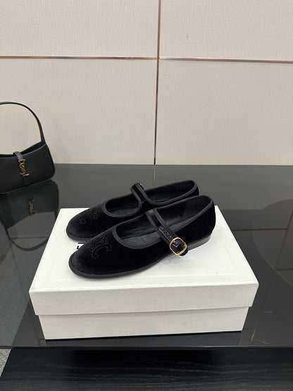 Celine Velvet Mary Jane Flats – 25 Collection