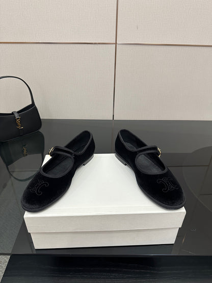 Celine Velvet Mary Jane Flats – 25 Collection