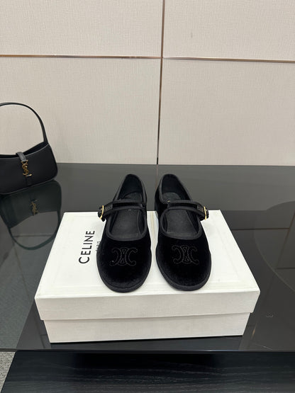 Celine Velvet Mary Jane Flats – 25 Collection