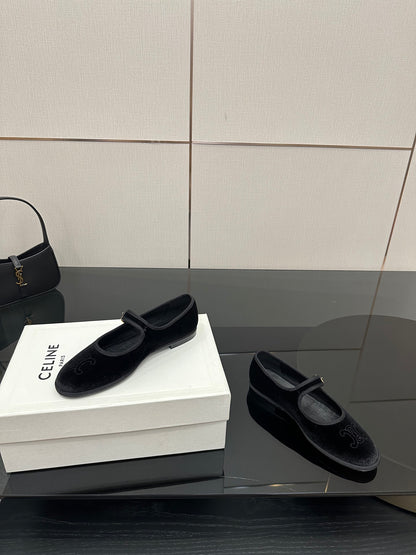 Celine Velvet Mary Jane Flats – 25 Collection
