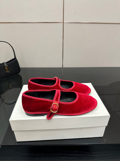 Celine Velvet Mary Jane Flats – 25 Collection