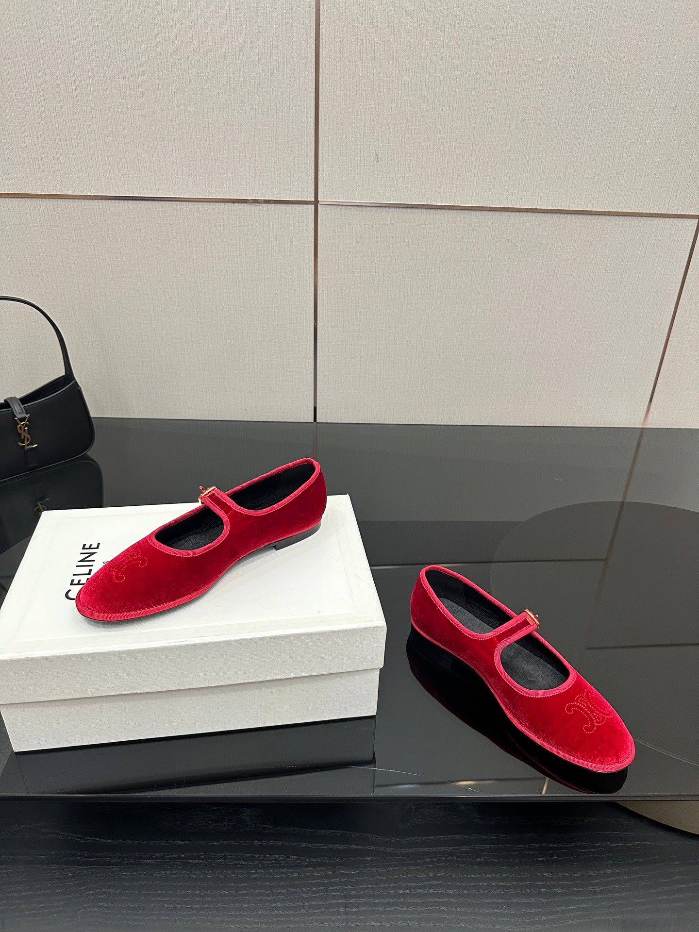 Celine Velvet Mary Jane Flats – 25 Collection