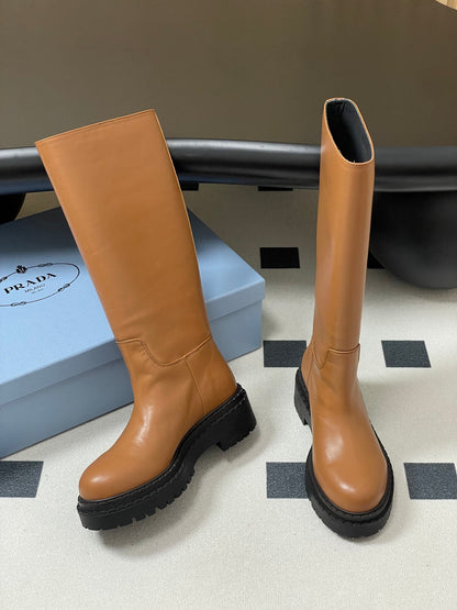 Prada Platform Leather Knight Boots – 25FW