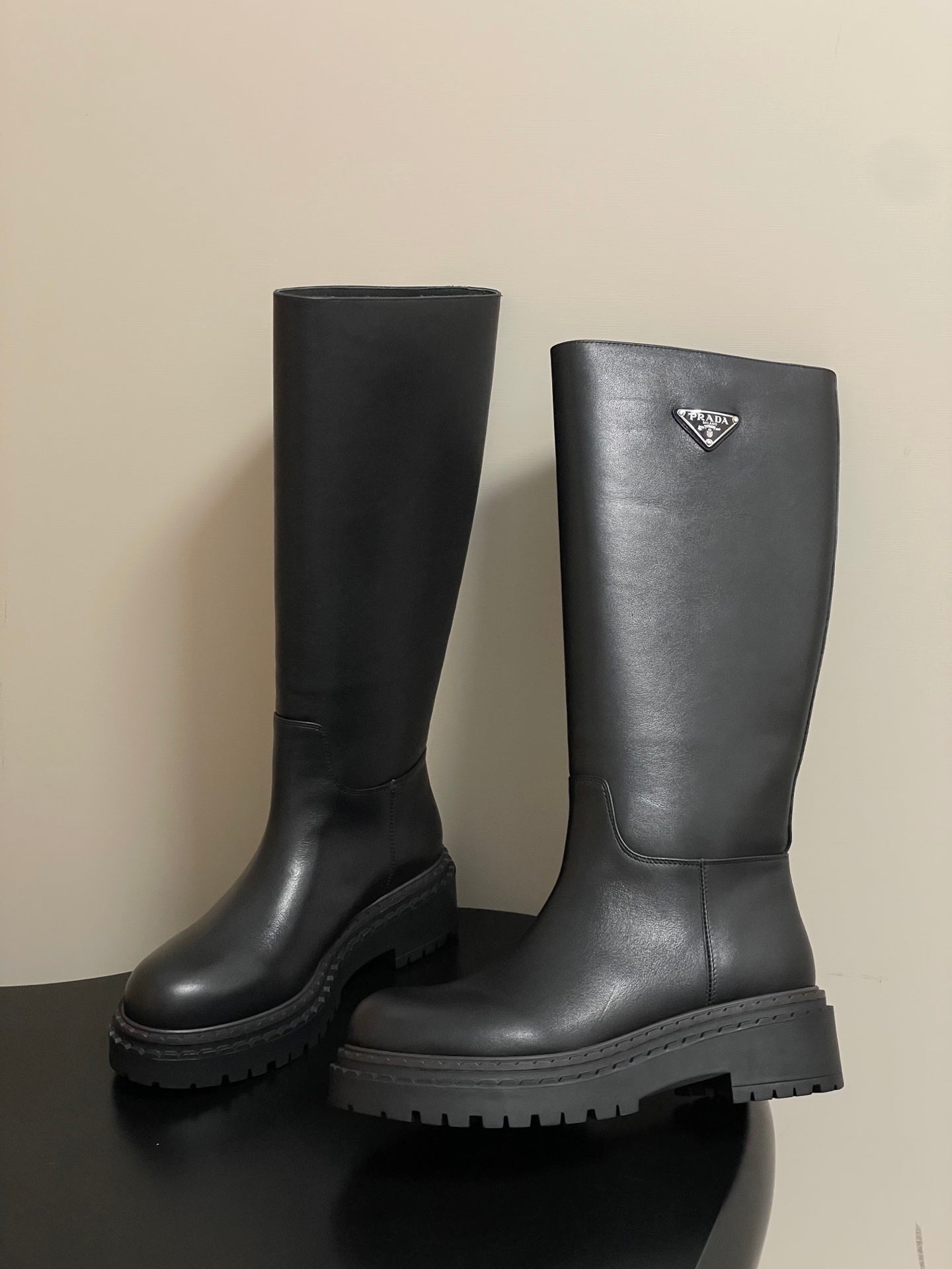 Prada Platform Leather Knight Boots – 25FW