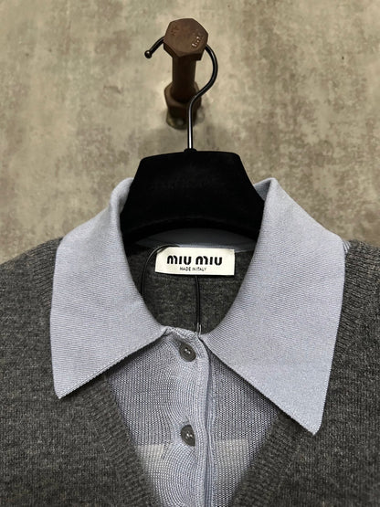 Miu Miu Jacquard Logo Faux Two-Piece Knit Polo Shirt