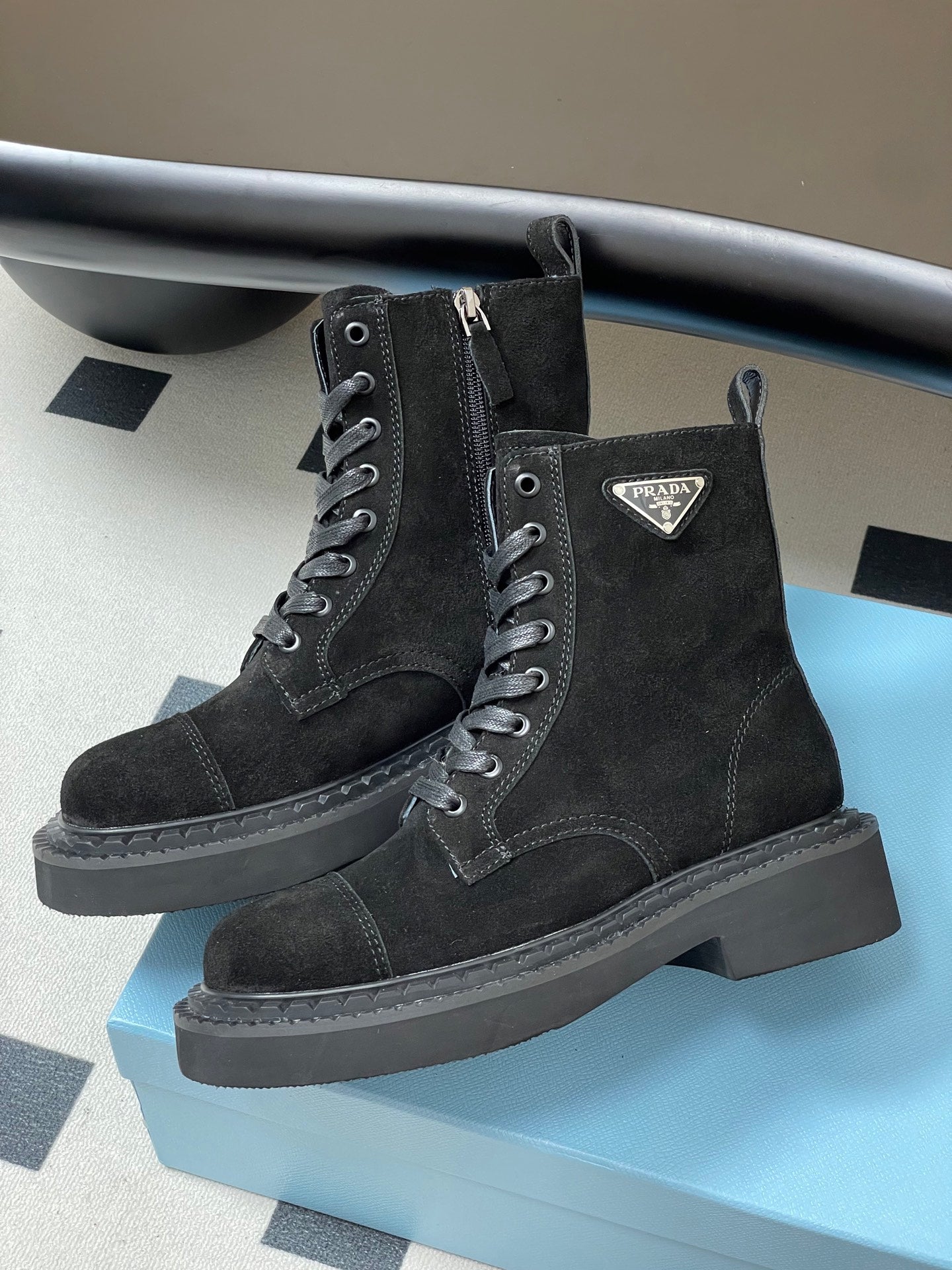 Prada Triangle Logo Combat Boots – 25SS