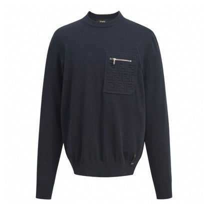 Fendi Embossed Zipper Pocket Crewneck Sweater