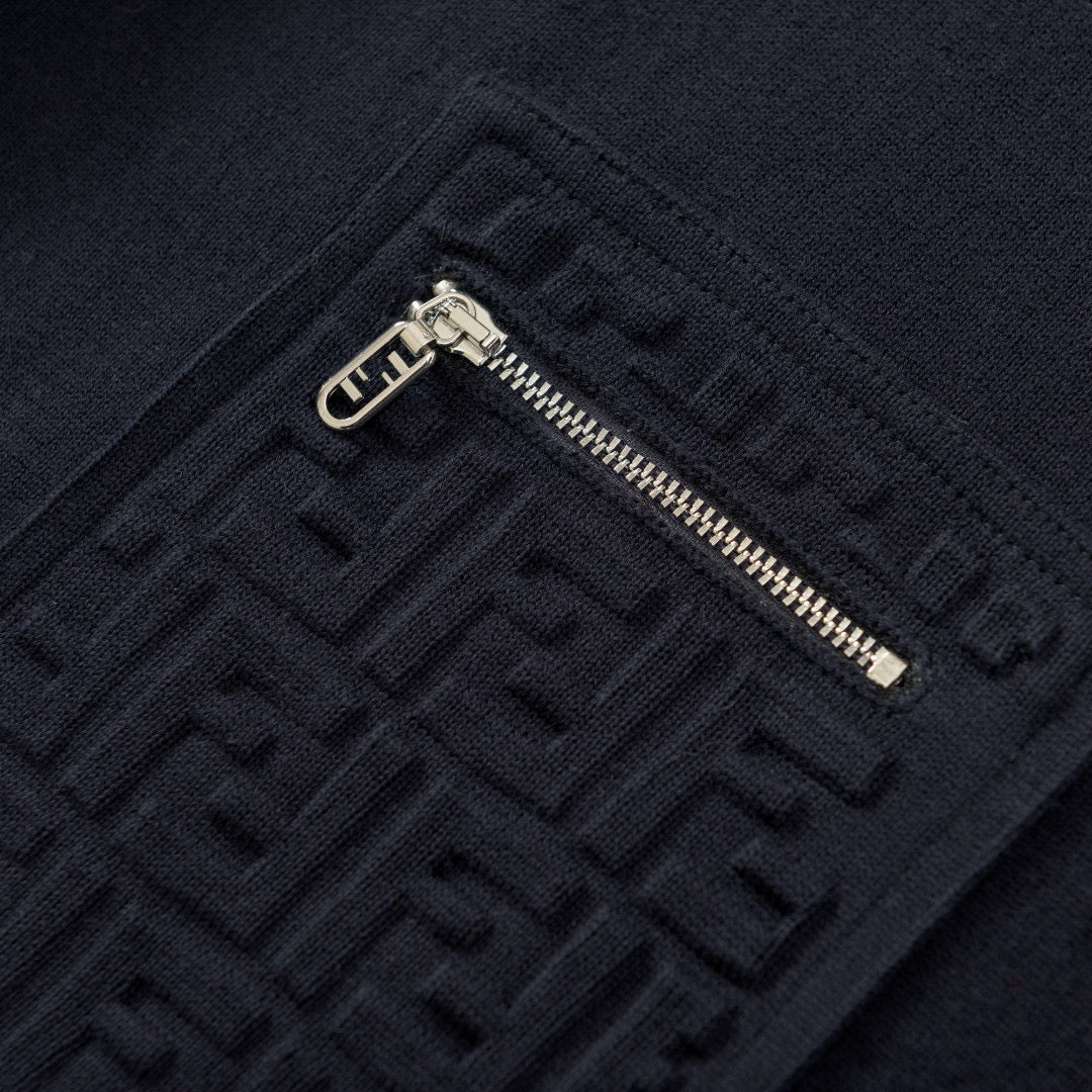 Fendi Embossed Zipper Pocket Crewneck Sweater