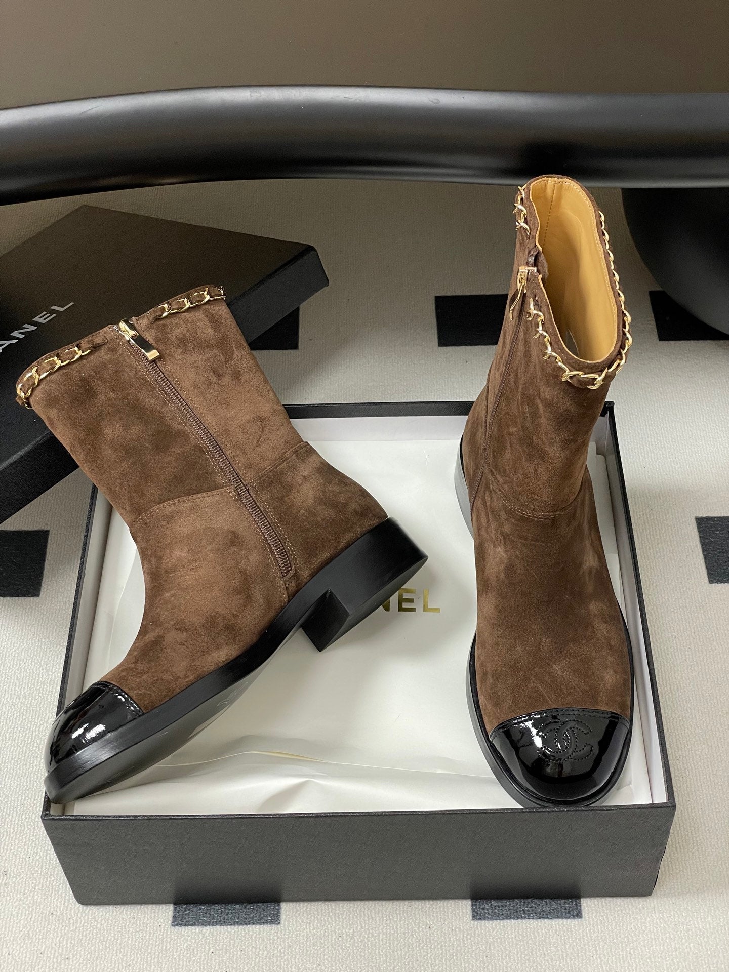 Chanel Spliced Chain Ankle Boots – 25FW