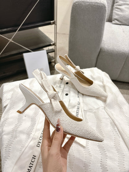 Dior J'Adior Embroidered Strap Kitten Heel Sandals