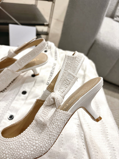 Dior J'Adior Embroidered Strap Kitten Heel Sandals