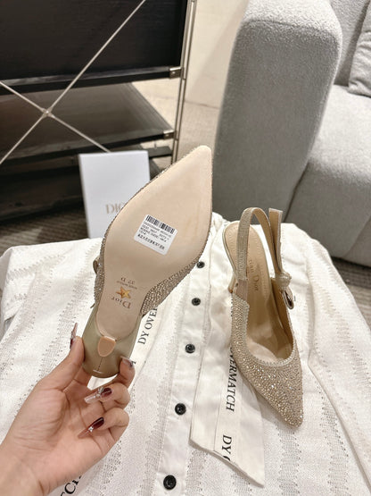 Dior J'Adior Embroidered Strap Kitten Heel Sandals