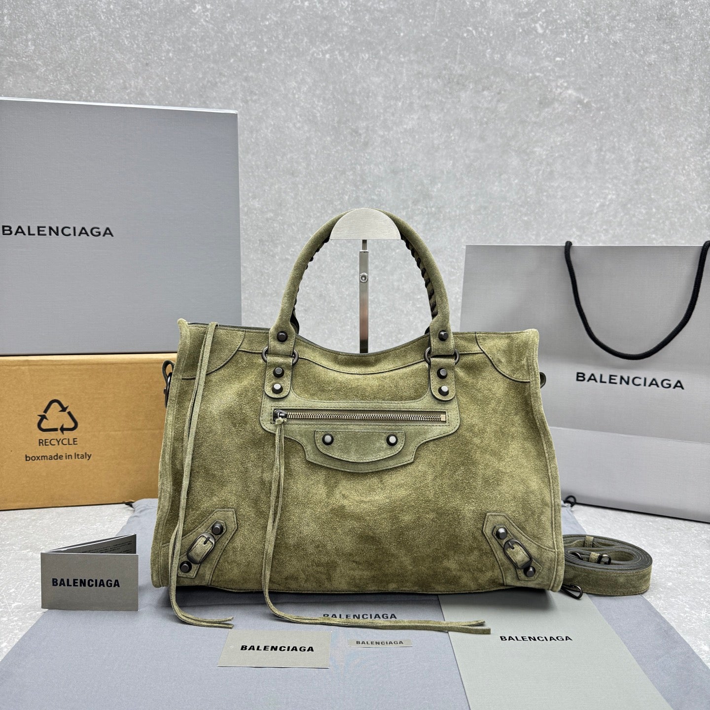 Balenciaga Le City Medium Suede Shoulder Bag