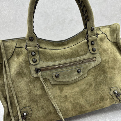 Balenciaga Le City Medium Suede Shoulder Bag