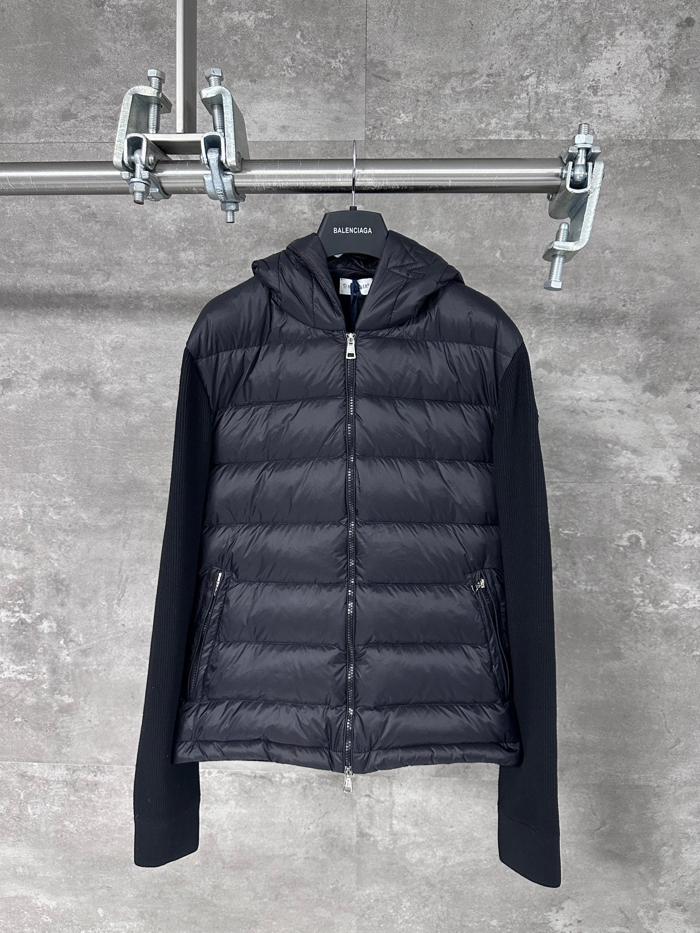 Moncler Hooded Wool Knit Spliced Down Jacket – Early Autumn Collection