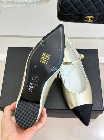 Chanel 25K Pointed Toe Mary Jane Flats