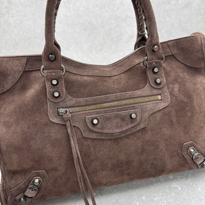 Balenciaga Le City Medium Suede Shoulder Bag