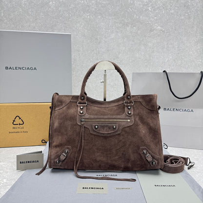 Balenciaga Le City Medium Suede Shoulder Bag