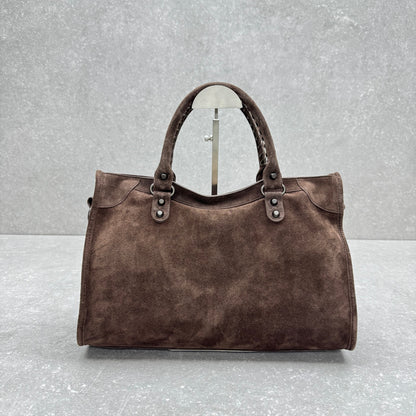 Balenciaga Le City Medium Suede Shoulder Bag