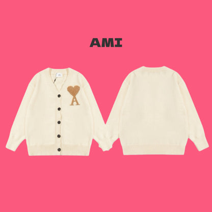 AMI Paris Holiday Limited Gold Heart Jacquard Cardigan – 24FW