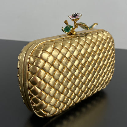 Bottega Veneta Woven Leather Floral Knot Clutch Bag