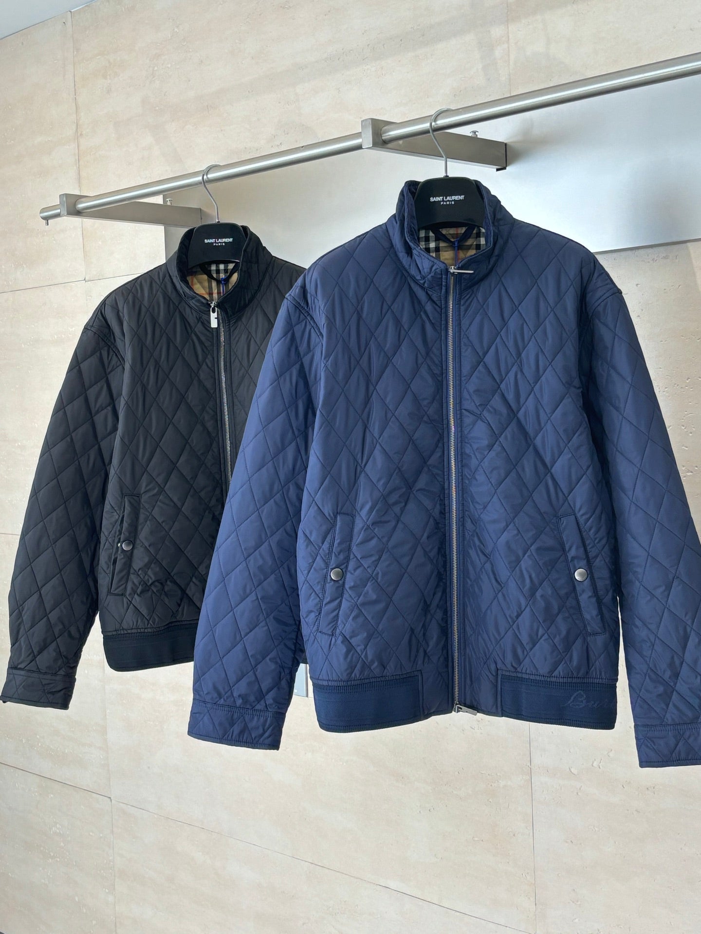 Burberry Diamond Quilted Stand Collar Nylon Jacket
