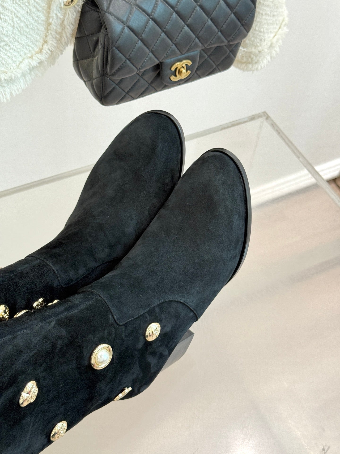 Chanel 25K Double C Metal Buckle High-Heel Long Boots