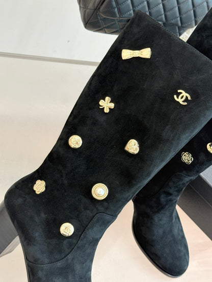 Chanel 25K Double C Metal Buckle High-Heel Long Boots