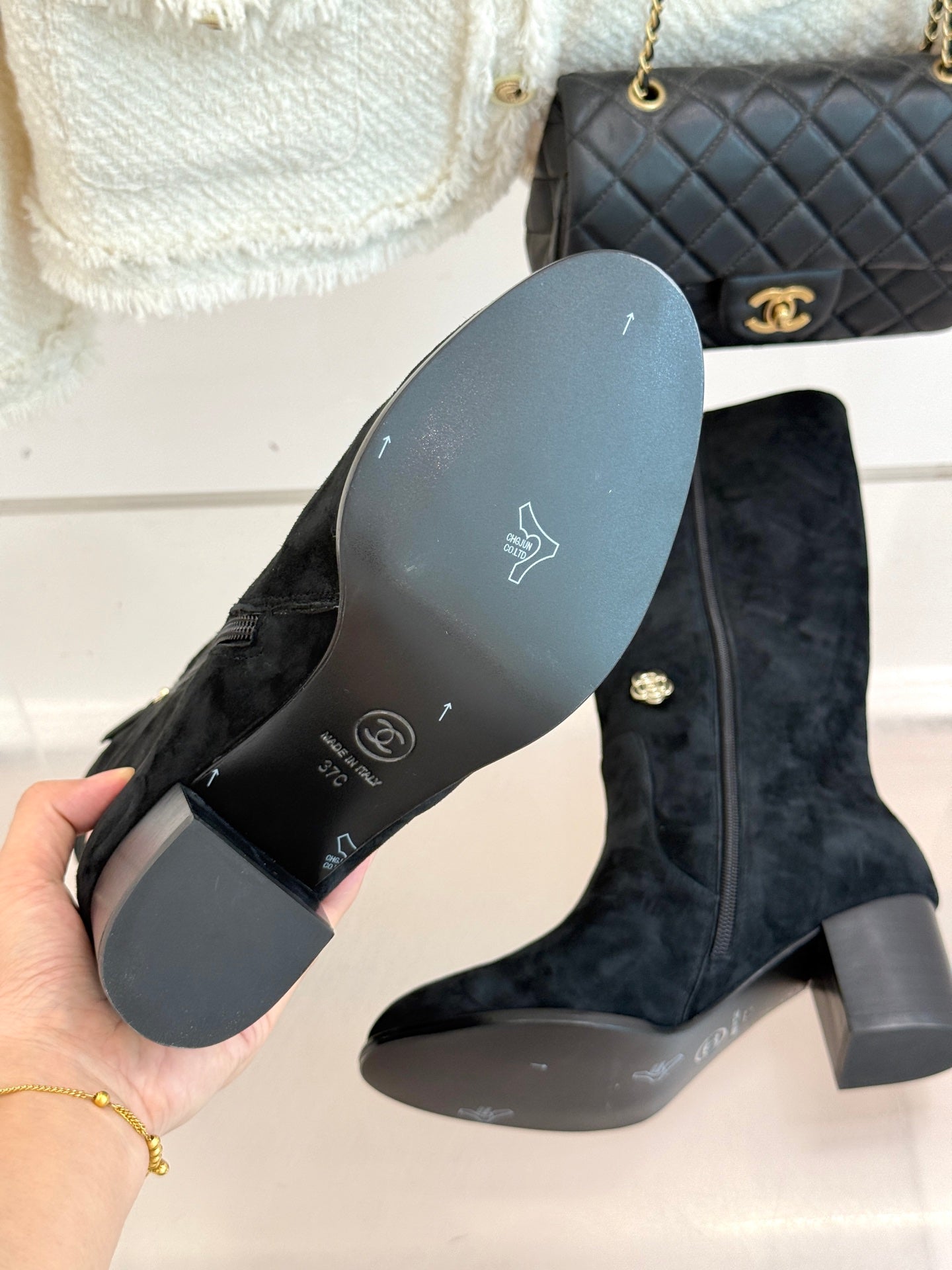 Chanel 25K Double C Metal Buckle High-Heel Long Boots