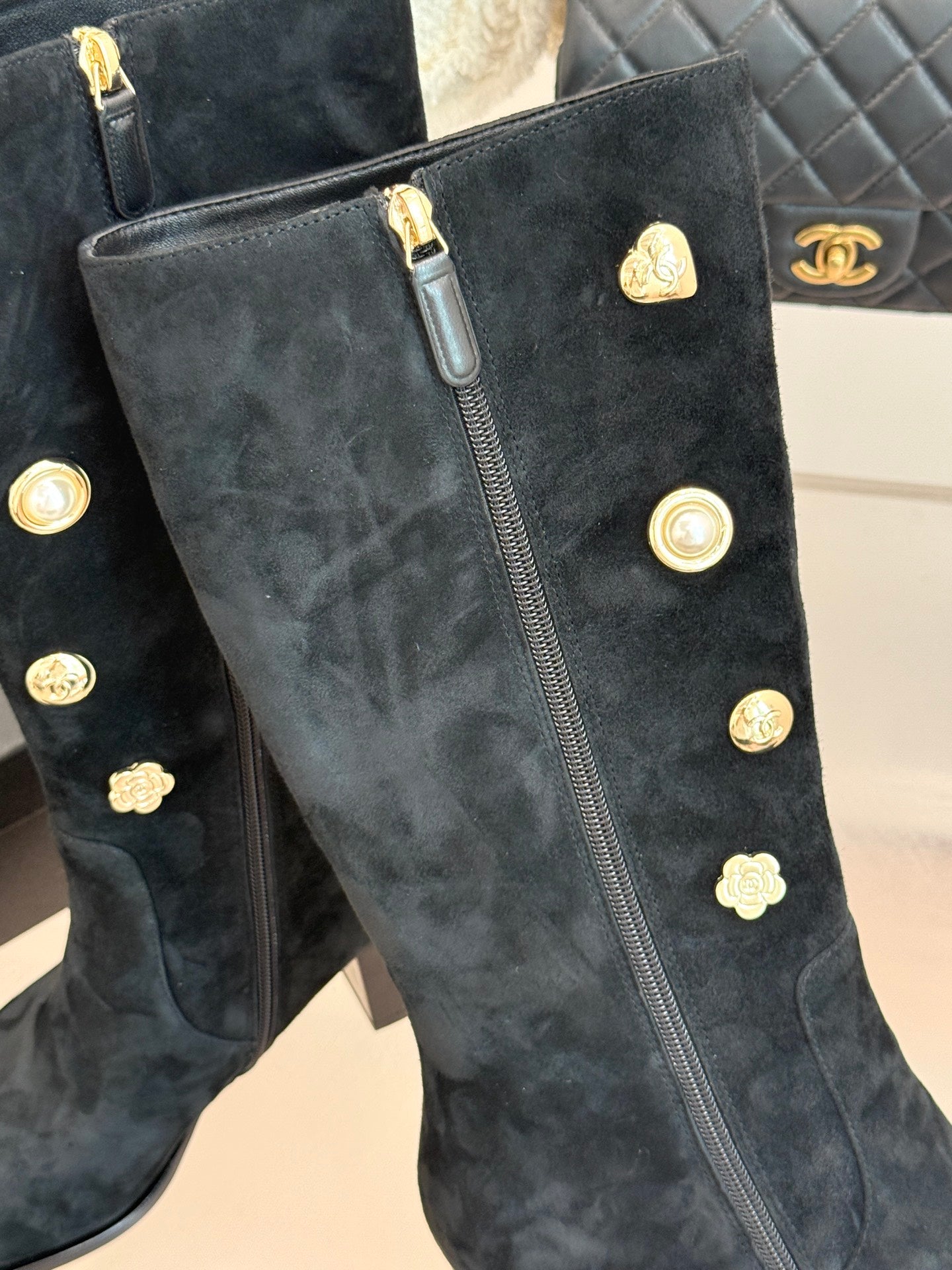Chanel 25K Double C Metal Buckle High-Heel Long Boots