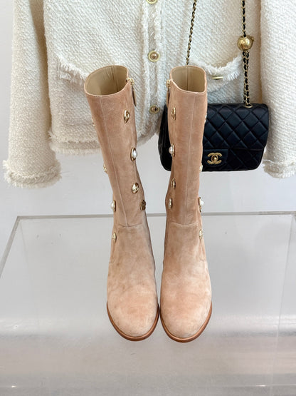 Chanel 25K Double C Metal Buckle High-Heel Long Boots