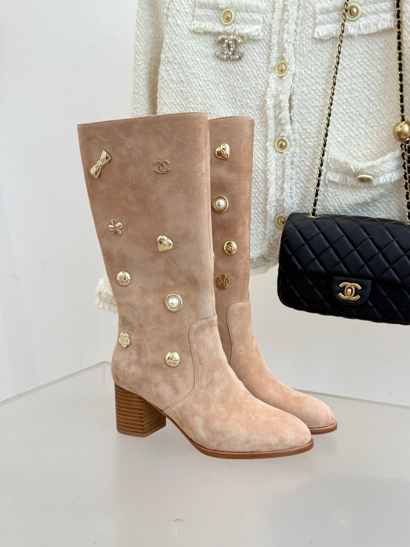 Chanel 25K Double C Metal Buckle High-Heel Long Boots