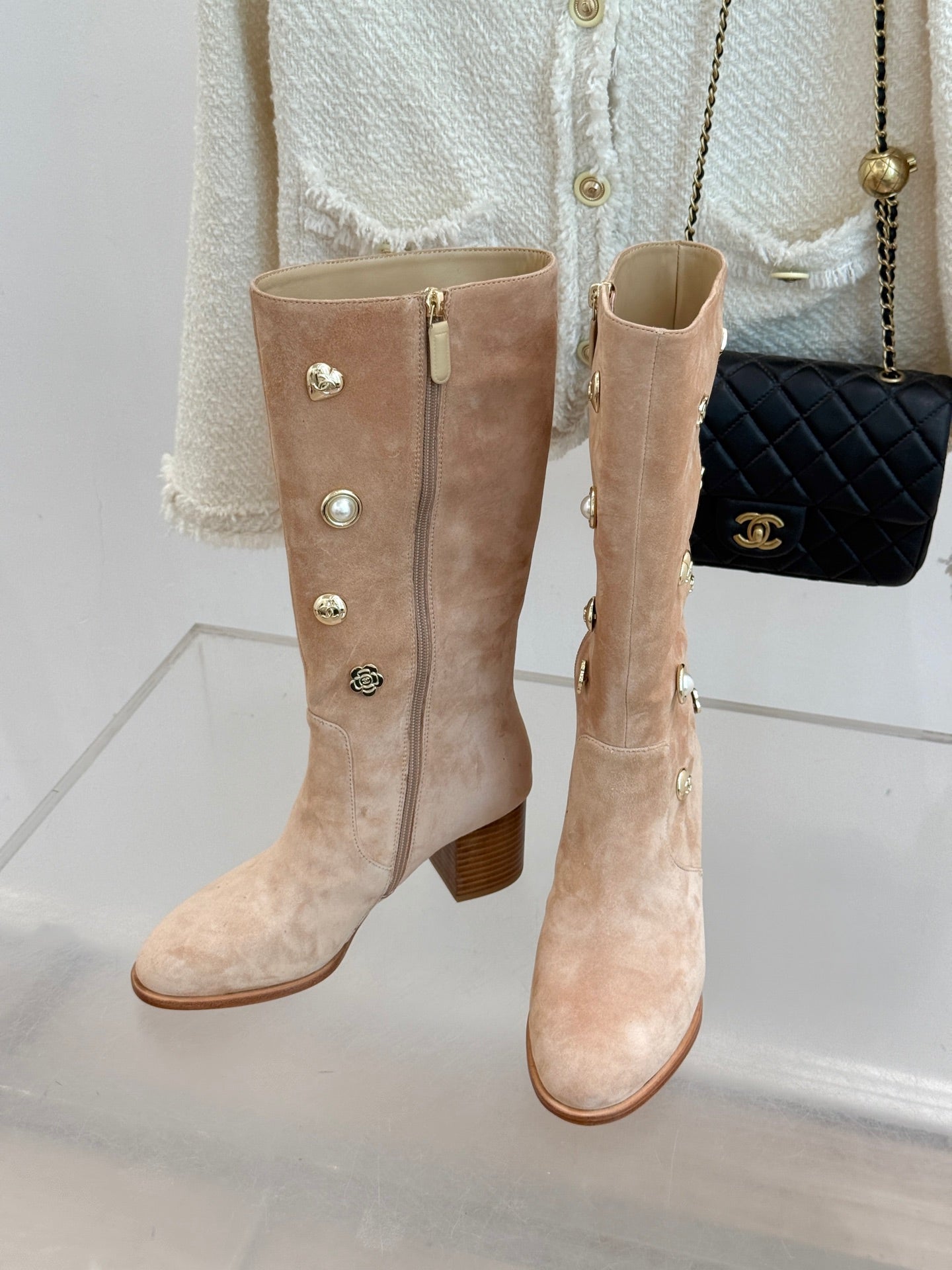 Chanel 25K Double C Metal Buckle High-Heel Long Boots