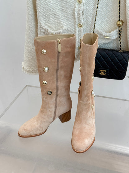 Chanel 25K Double C Metal Buckle High-Heel Long Boots