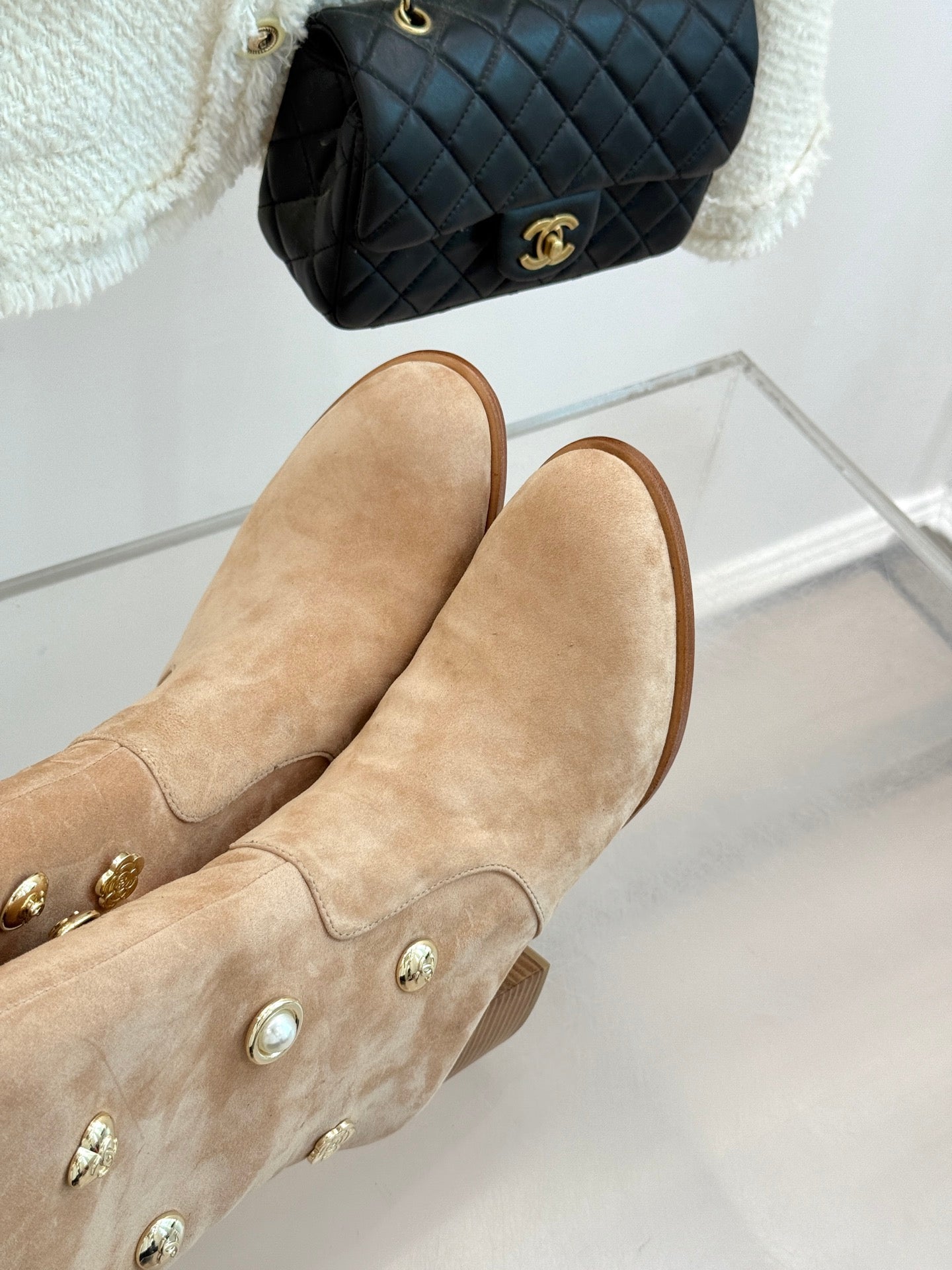 Chanel 25K Double C Metal Buckle High-Heel Long Boots