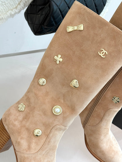 Chanel 25K Double C Metal Buckle High-Heel Long Boots