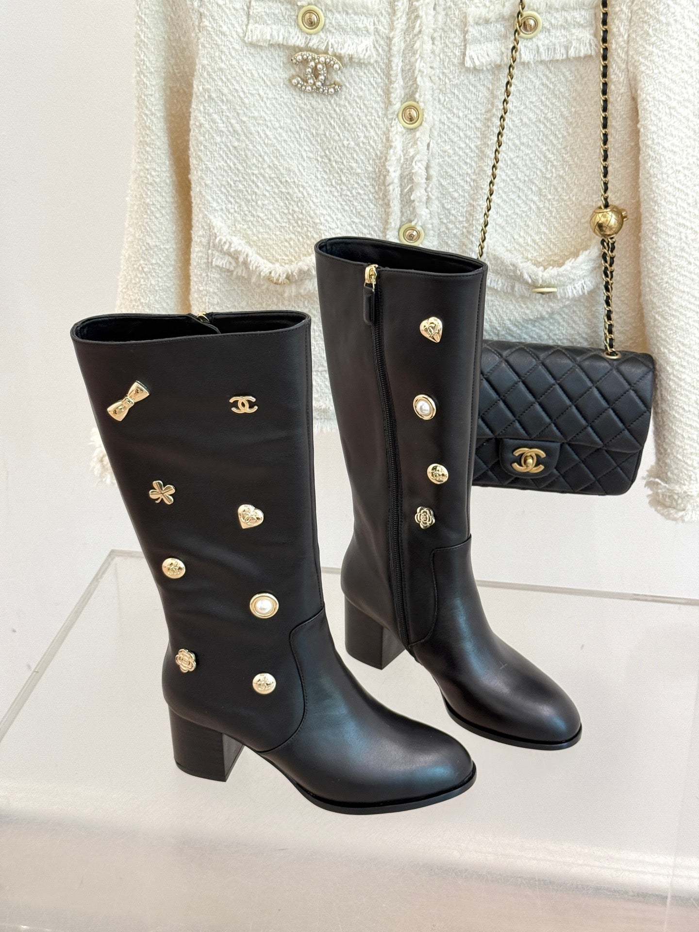 Chanel 25K Double C Metal Buckle High-Heel Long Boots