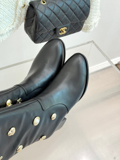 Chanel 25K Double C Metal Buckle High-Heel Long Boots