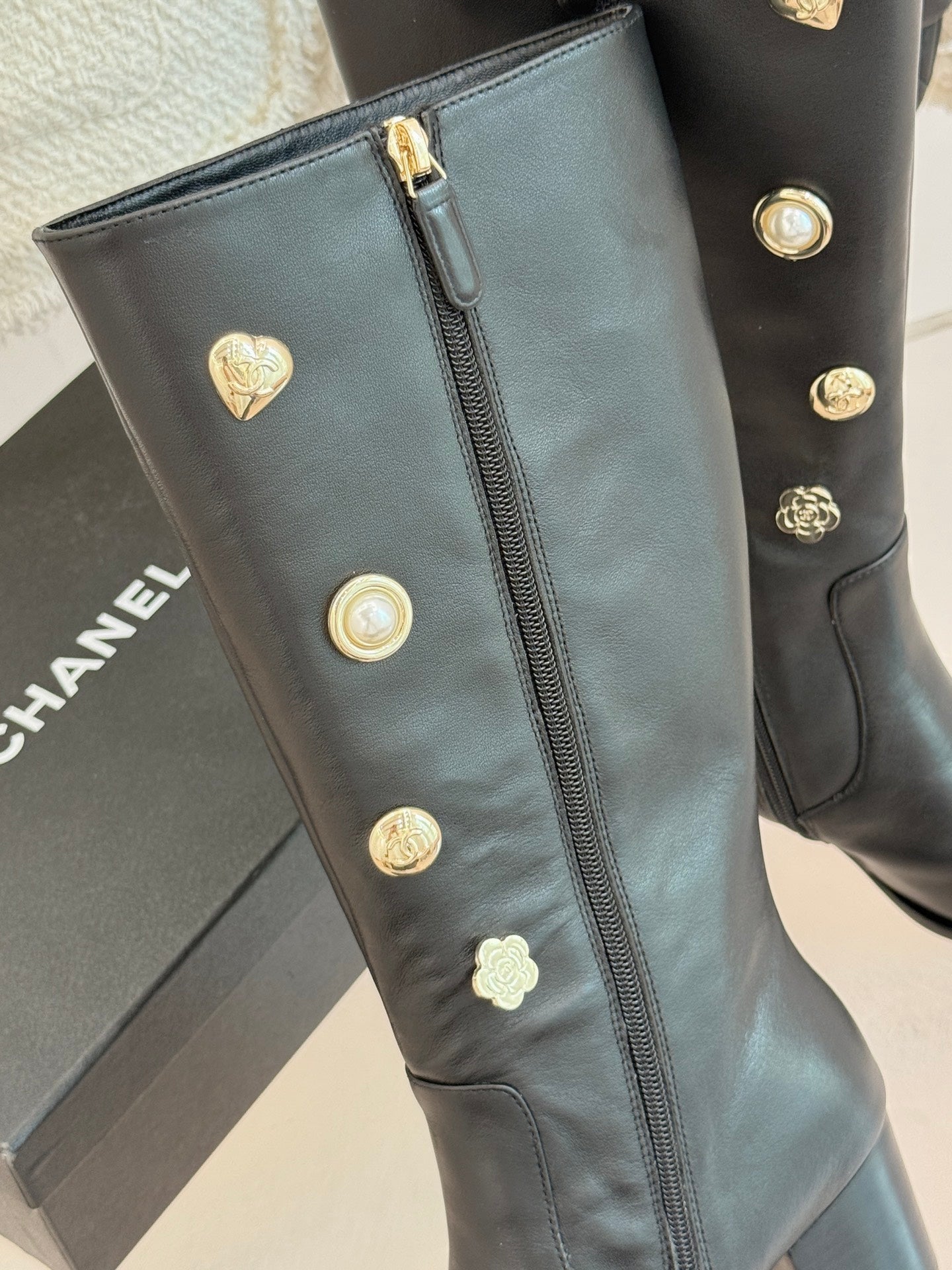 Chanel 25K Double C Metal Buckle High-Heel Long Boots