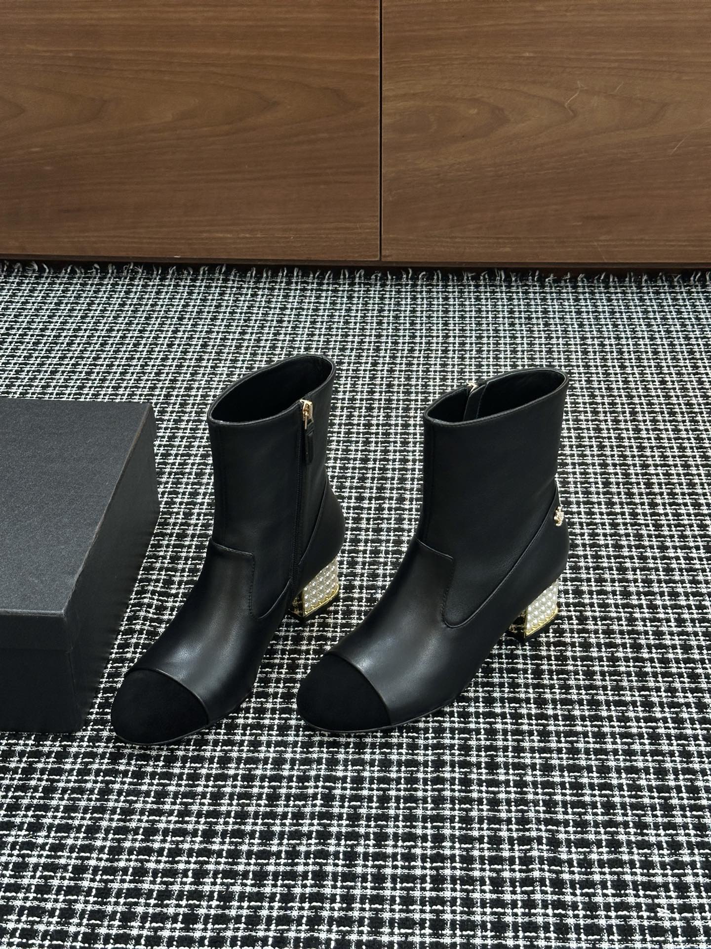 Chanel Pearl Heel Ankle Boots