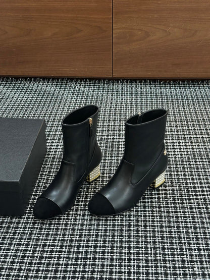 Chanel Pearl Heel Ankle Boots
