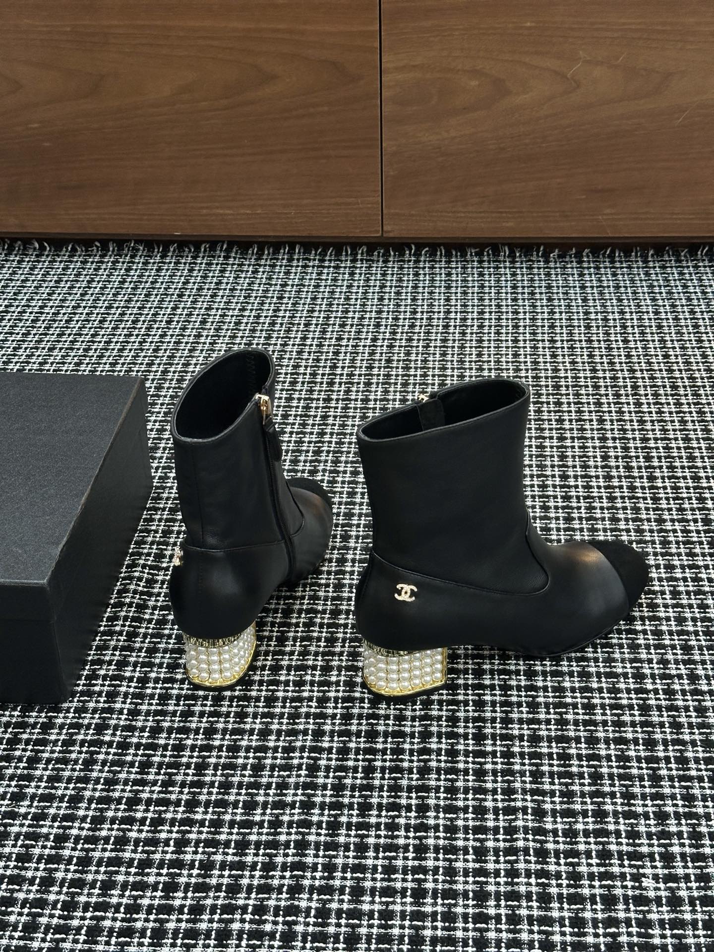 Chanel Pearl Heel Ankle Boots