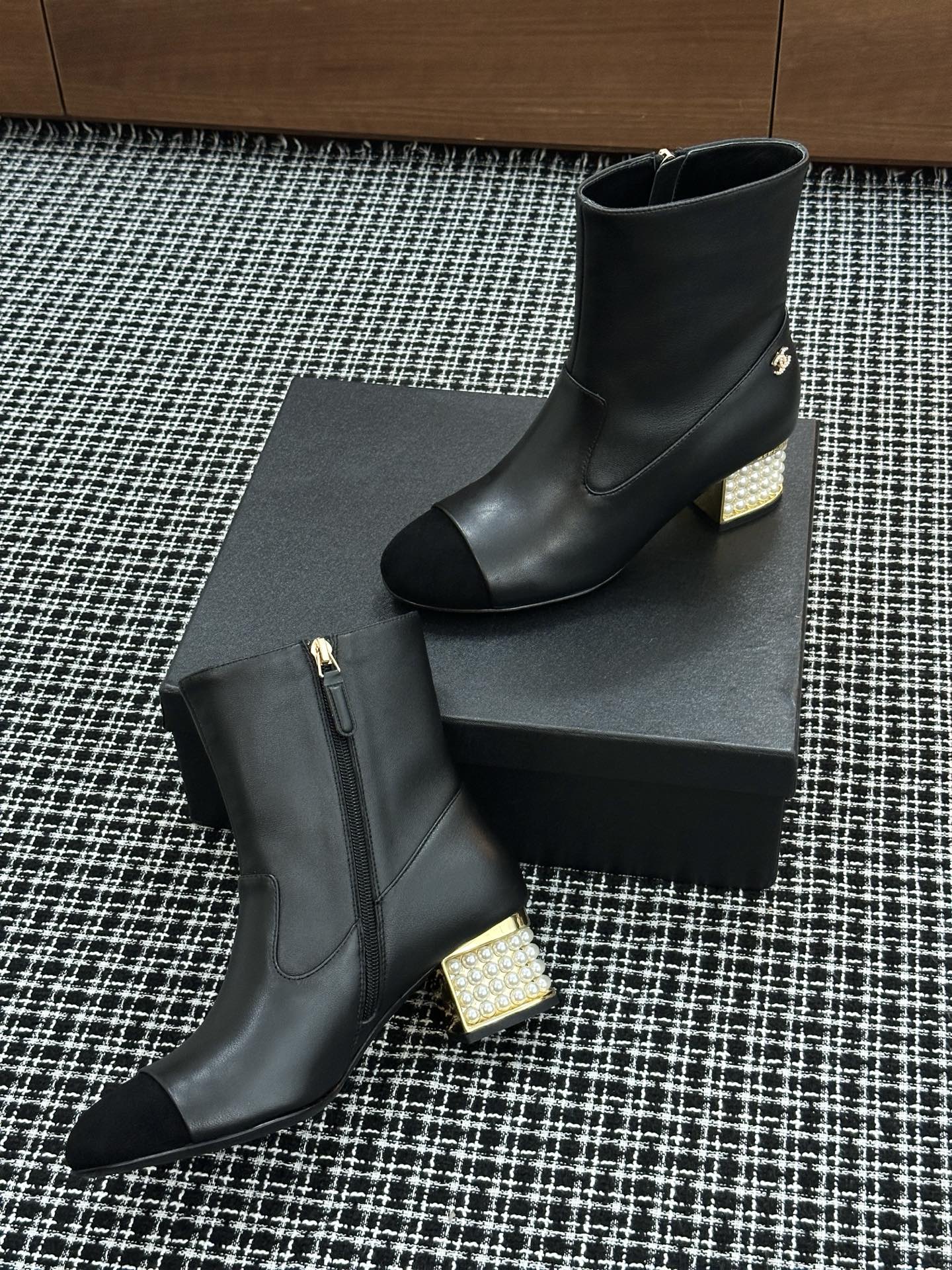 Chanel Pearl Heel Ankle Boots