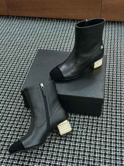 Chanel Pearl Heel Ankle Boots