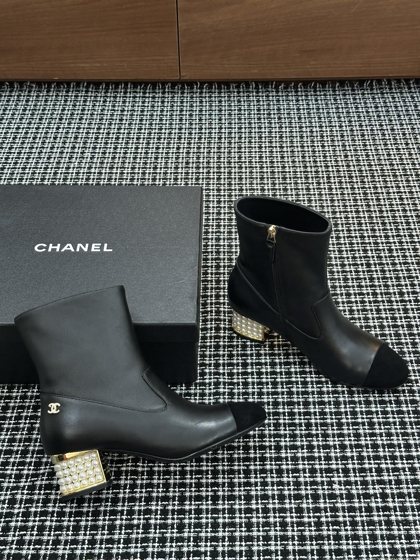 Chanel Pearl Heel Ankle Boots