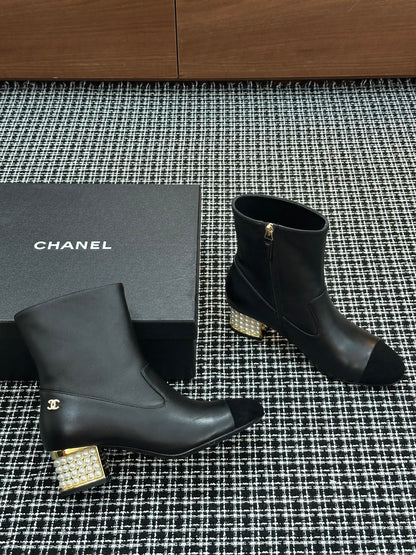 Chanel Pearl Heel Ankle Boots