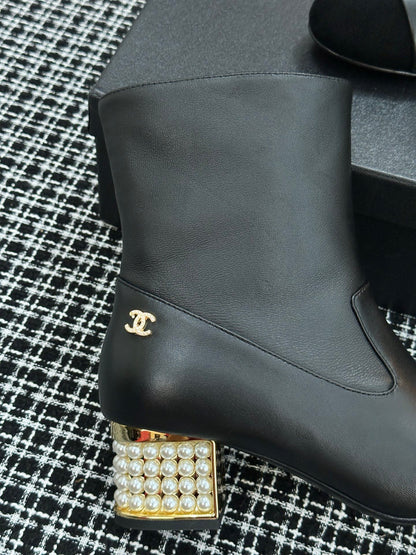 Chanel Pearl Heel Ankle Boots